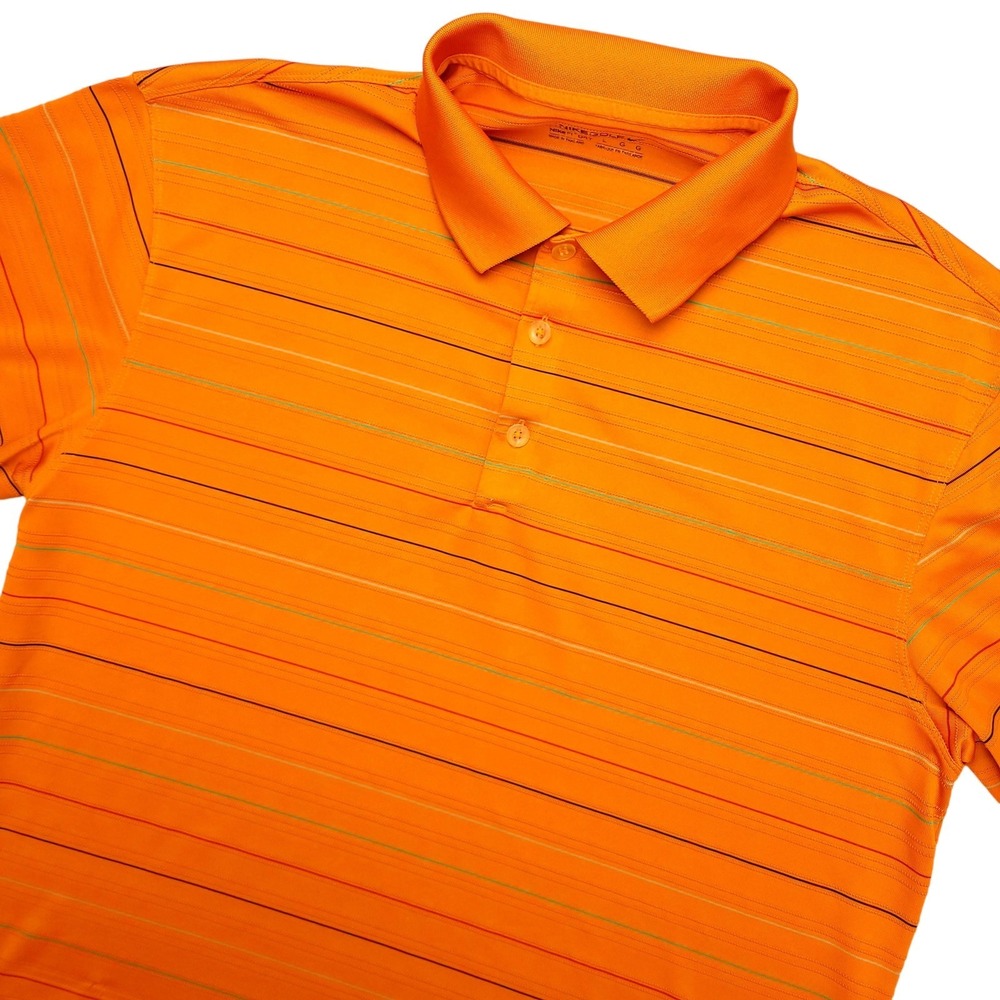 Nike Golf Fit Dry Polo Shirt Mens Large Orange Stripe Golf‎ Performance Top
